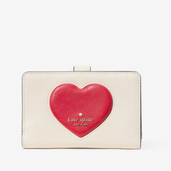 Kate Spade Madison Puffy Heart Medium Compact Bifold Wallet - Meringue / Red - Picture 2 of 4